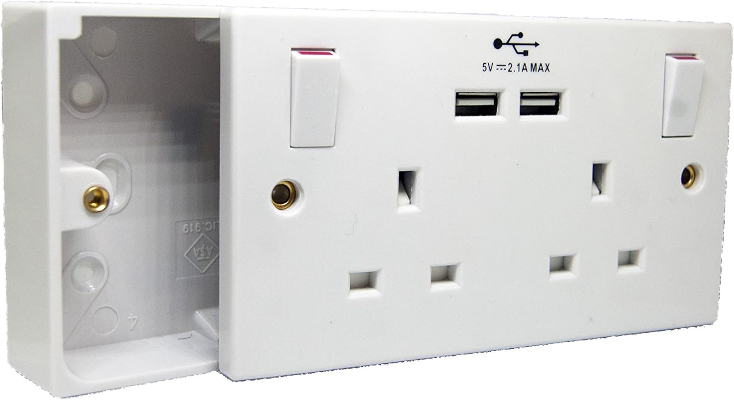 DOUBLE WALL SOCKET WITH 2 USB CHARGER & BACK BOX PATTRESS 2 GANG PLUG