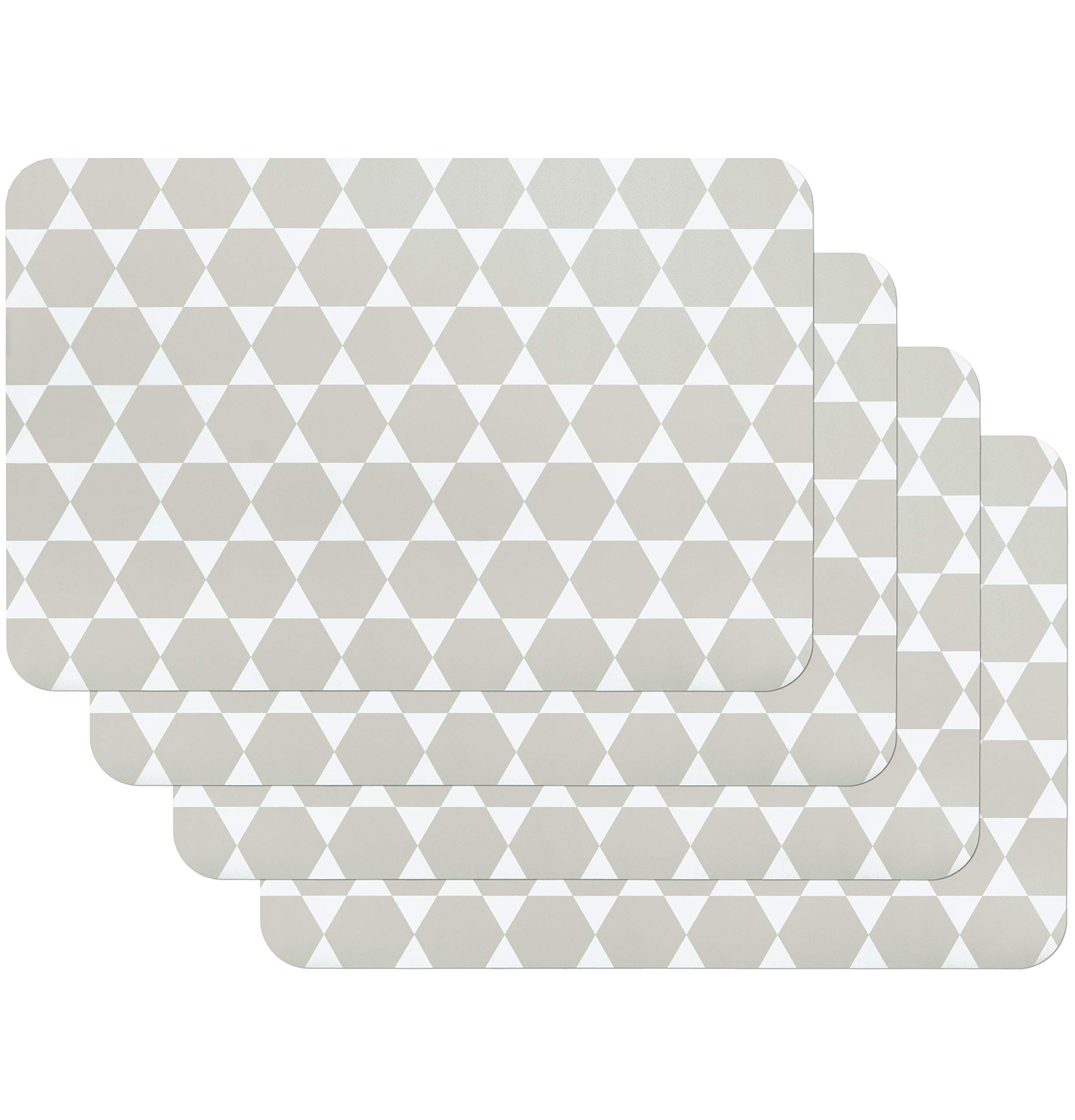 Venilia Caline 59042 Placemat Set for Dining Room Grey Hexagon Vintage Pattern, Set of 4, Wipe-Clean Polypropylene, Food Safe, 45 x 30 cm, 4 Pieces