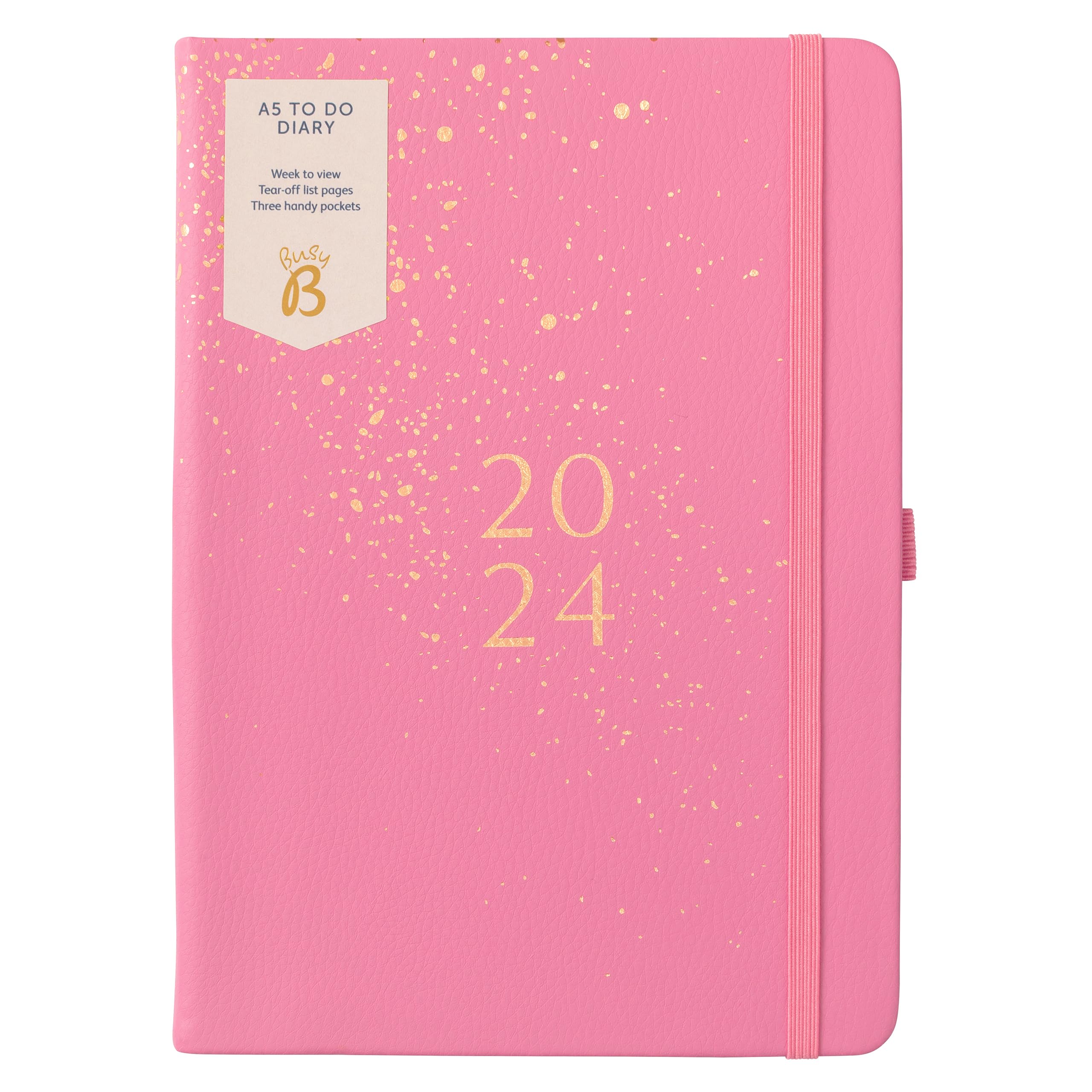 Busy B A5 To Do Diary January to December 2024 - Pink - Faux Leather Week to View Diary with Notes, Tear-Out Lists & Pockets — image 1