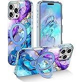 Lamcase for iPhone 16 Pro Max Case with Magnetic Invisible Ring Stand [Compatible with MagSafe], Full Body Rugged Slim Women Men Girl Shockproof Marble Pattern Design Case, Purple/Blue