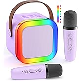 Mini Karaoke Machine: Mini Karaoke Machine with 2 Wireless Karaoke Microphones and Light for Family Home Party - Portable Singing Karaoke Speaker - Stage-subwoofers (Purple)
