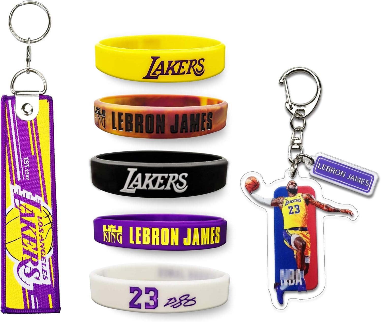LeBronKeychain JamesSiliconeBracelet LakersLanyard Set of 7, 23