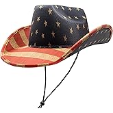 Windy City Novelties Vintage Tea-Stained American Flag Cowboy Hat – Small 21" with chin strap