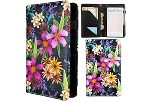 AIRMORS Cute Server Book for Waitress,Restaurant Waiter Wallet Server Booklet Ticket Book Holder Fit Server Apron with Zipper Pocket Accessories Server Check Book (Tropical Flower)