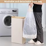 iEGrow 60L Slim Laundry Basket with Lid Bamboo Handles Beige view 5