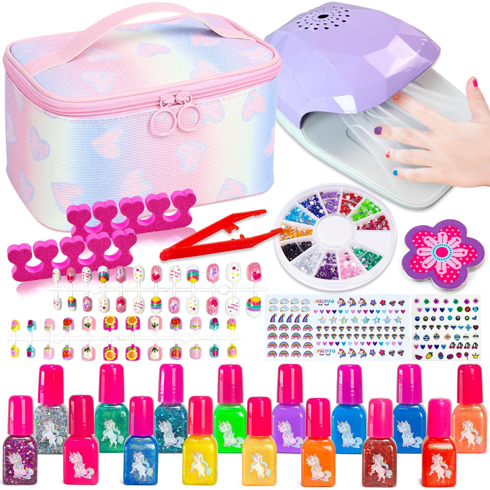 Lubibi Kids Nail Polish Sets - Gifts for Girls Water-Based Peel-off Nail Varnish Sets, Nail Art Kit, Nail Dryer, False Nail for Girls Age 3 4 5 6