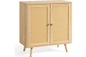 oneinmil Sideboard Buffet Kitchen Storage Cabinet with Rattan Decorated Doors, Cabinet for Bar, Accent Cabinet, for Dining Room, Hallway, Cupboard Console Table, 31.5″ L × 15.7″ W × 34.6″H