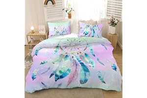 MUSOLEI Dream catcher comforter,3 pieces rainbow dream catcher bedding purple dream cathers beeding bohemian dream catchers comforter for teen girls pink bedroom decor aesthetic 1 comforter 2 pillowcases twin