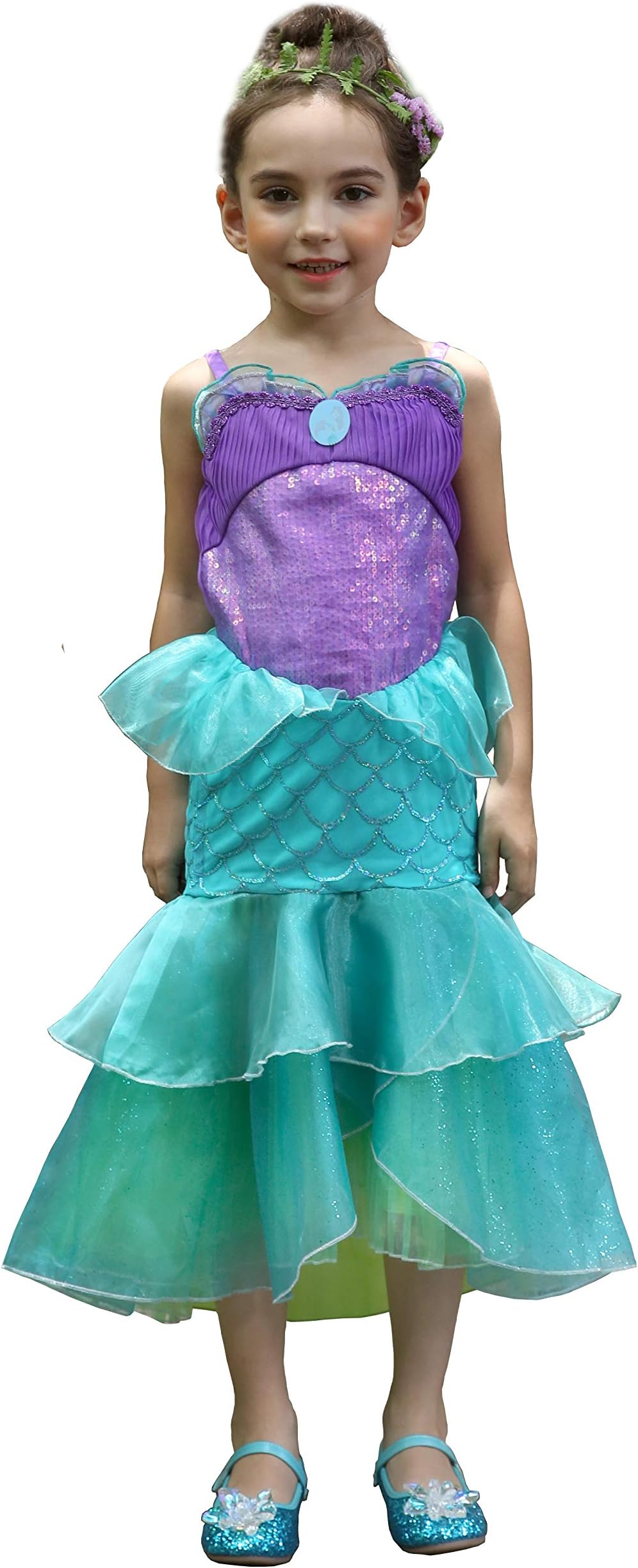 Lito Angels Mermaid Costume Fancy Dress Up for Kids Girls, Halloween Birthday Theme Party Summer Outfit, Purple
