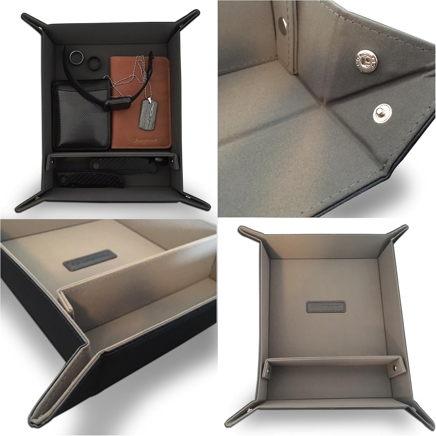 Amazon Com Bastion Pu Leather Edc Valet Tray Box For Phone Wallet Coin Watches Jewelry Storage Organizer Everyday Carry Items 2 Compartment Black Sports Outdoors