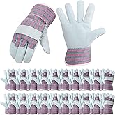 Jiuguva 24 Pairs of Work Gloves Cotton Leather Gloves Safety Cuff Gardening Work Hands with Heavy Duty Reinforced Palms Gardening for Men Women, Red and Blue