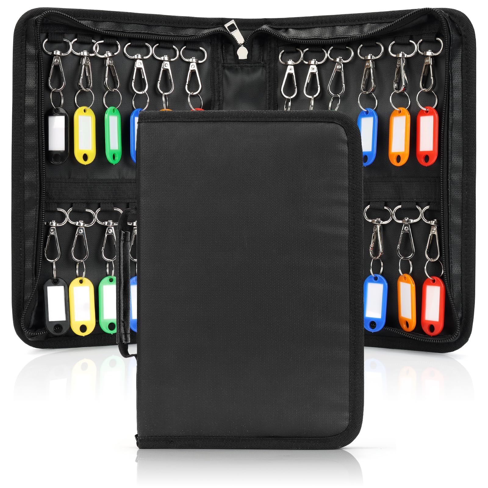 Qulable Zippered Key Case Organiser - Waterproof & Fireproof Key Binder with 24 Hooks & Tags - Portable Key Safe Box, Outdoor Key Safe, Key Storage Solution for Home Office Hotels (24 Keys)