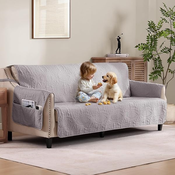 PAMHAVEN CLOUD PURPLE SOFA COVERS WITH POCKETS, ANTI-SLIP...