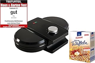 MIA ProKitchen Doppel Waffeleisen Waffelautomat für 2 klassische Herzchen-Waffeln à 15 cm, 1300W, stufenlos wählbarer Bräunungsgrad, schwarz, inkl. 2x Waffel Backmischung 250gr.