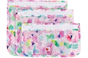 Bumkins Travel Bag, Toiletry, TSA Approved Pouch, Zip Bag, Quart Size Airline Compliant, Clear-Sided, Baby, Diaper Bag Organization, Makeup, Accessories, Packing, Set of 3 Sizes, Watercolors Floral