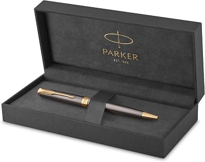Parker Sonnet Ballpoint Pen Grey Lacquer Gold Trims Medium Point Gift Box