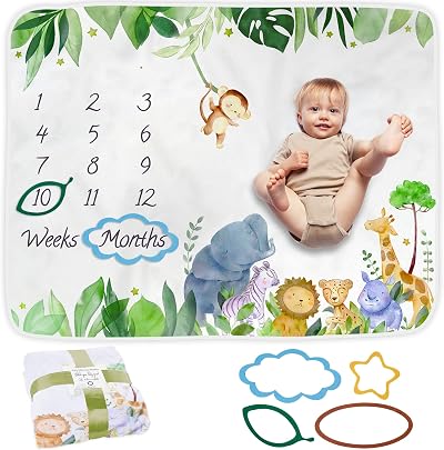 ODOXIA Baby Milestone Blanket Safari Theme with Frames 130x100 cm