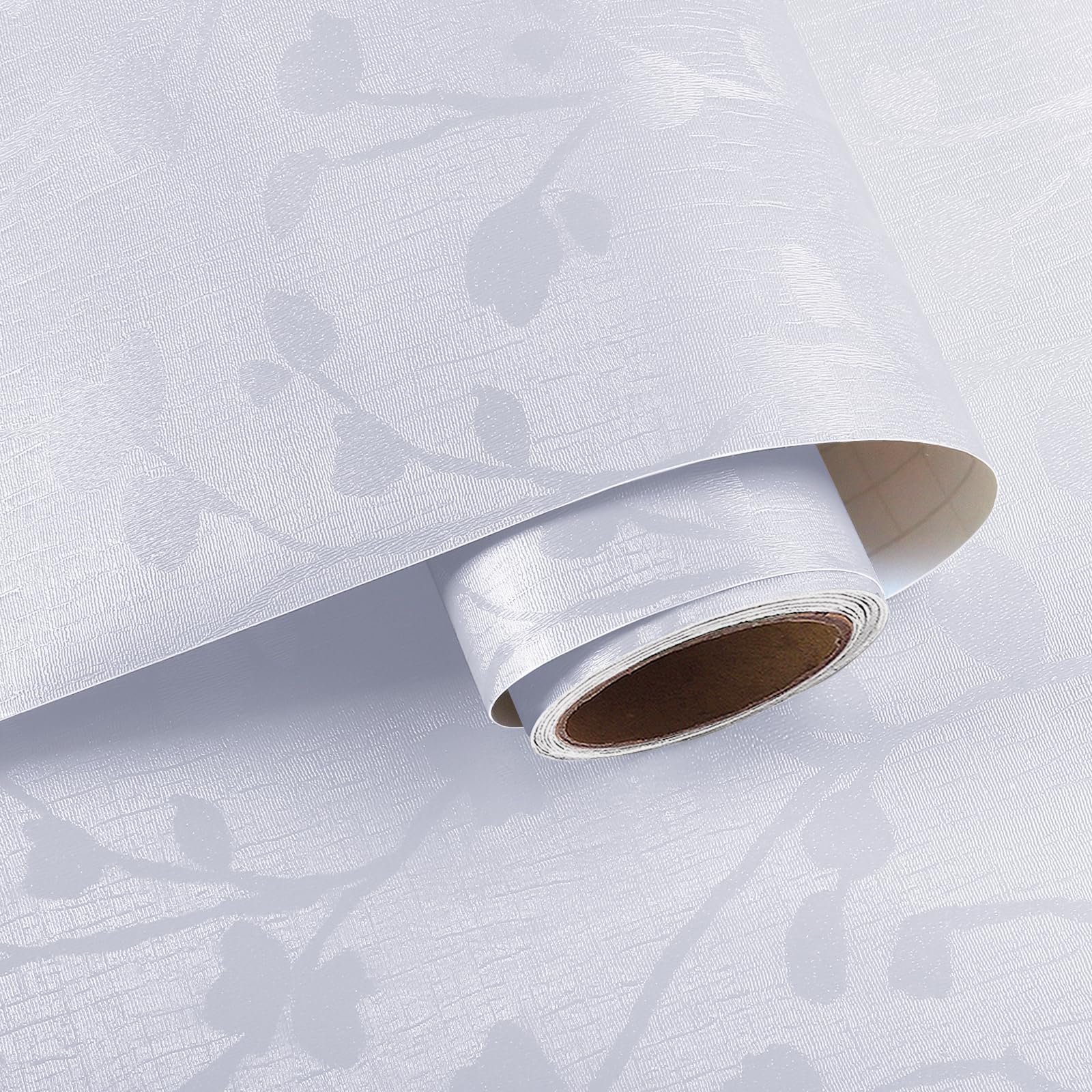 VaryPaper Peel and Stick White Wallpaper 40cmx200cm Removable Leaf Patterned Contact Paper White Sticky Back Plastic Stick on Wallpaper for Living Room Bedroom Furniture Wrap Cupboard Vinyl Wrap