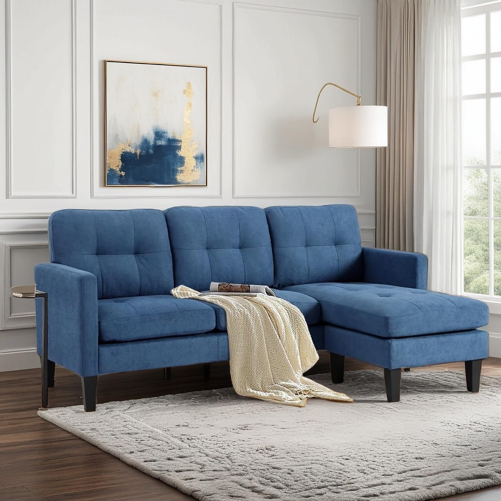 Photo 1 of **SELLING FOR PARTS AS PARTIAL SET. ONE BOX OF TWO **Trygoal L Shaped Couch, Sectional Couches for Living Room, Small Couches for Small Spaces, Convertible Sleeper Sofa Bed with Reversible Chaise for Apartment, Blue