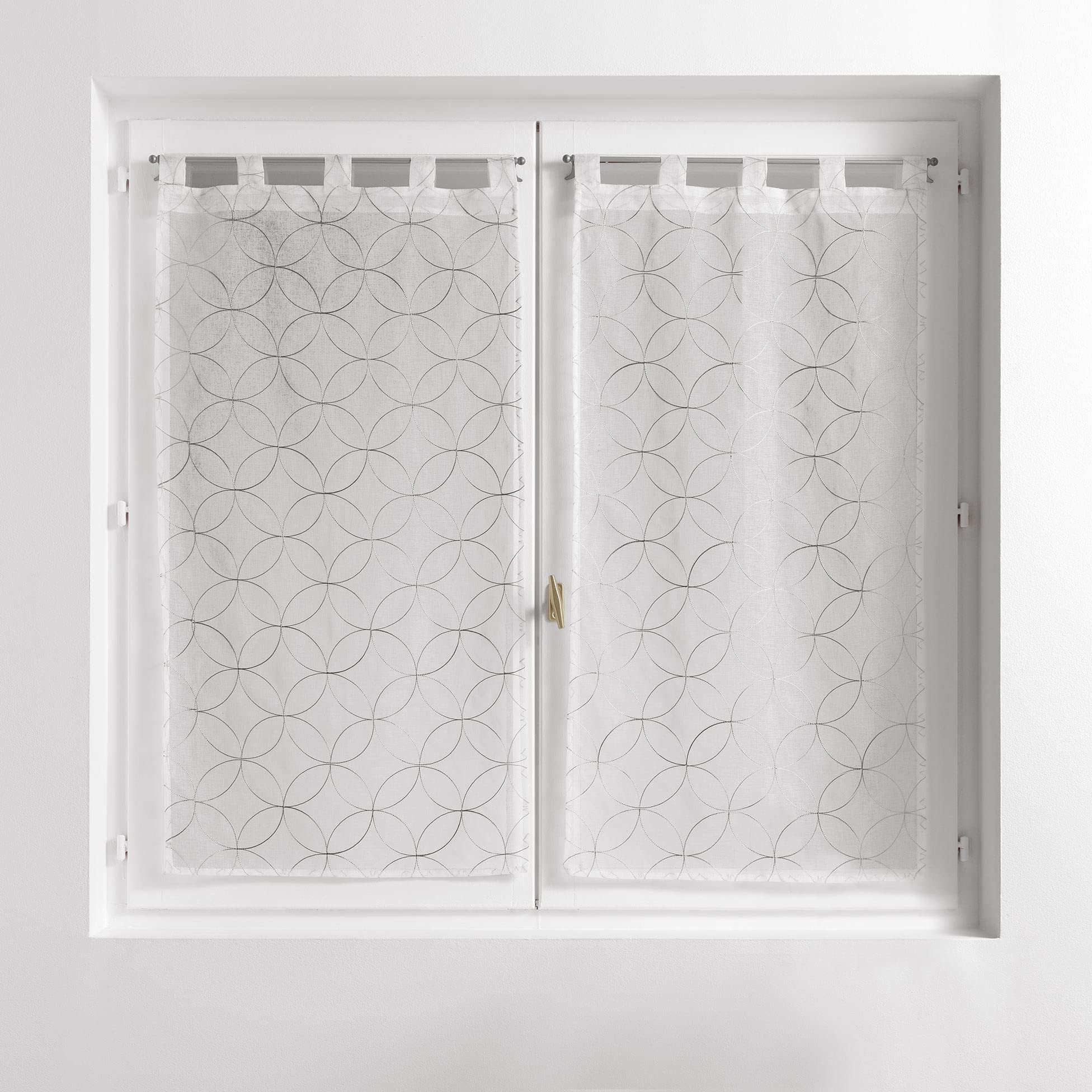 Douceur d'Intérieur Pair of 60 x 120 cm Sandblasted Embroidered Olympic Grey Tab Top Curtains