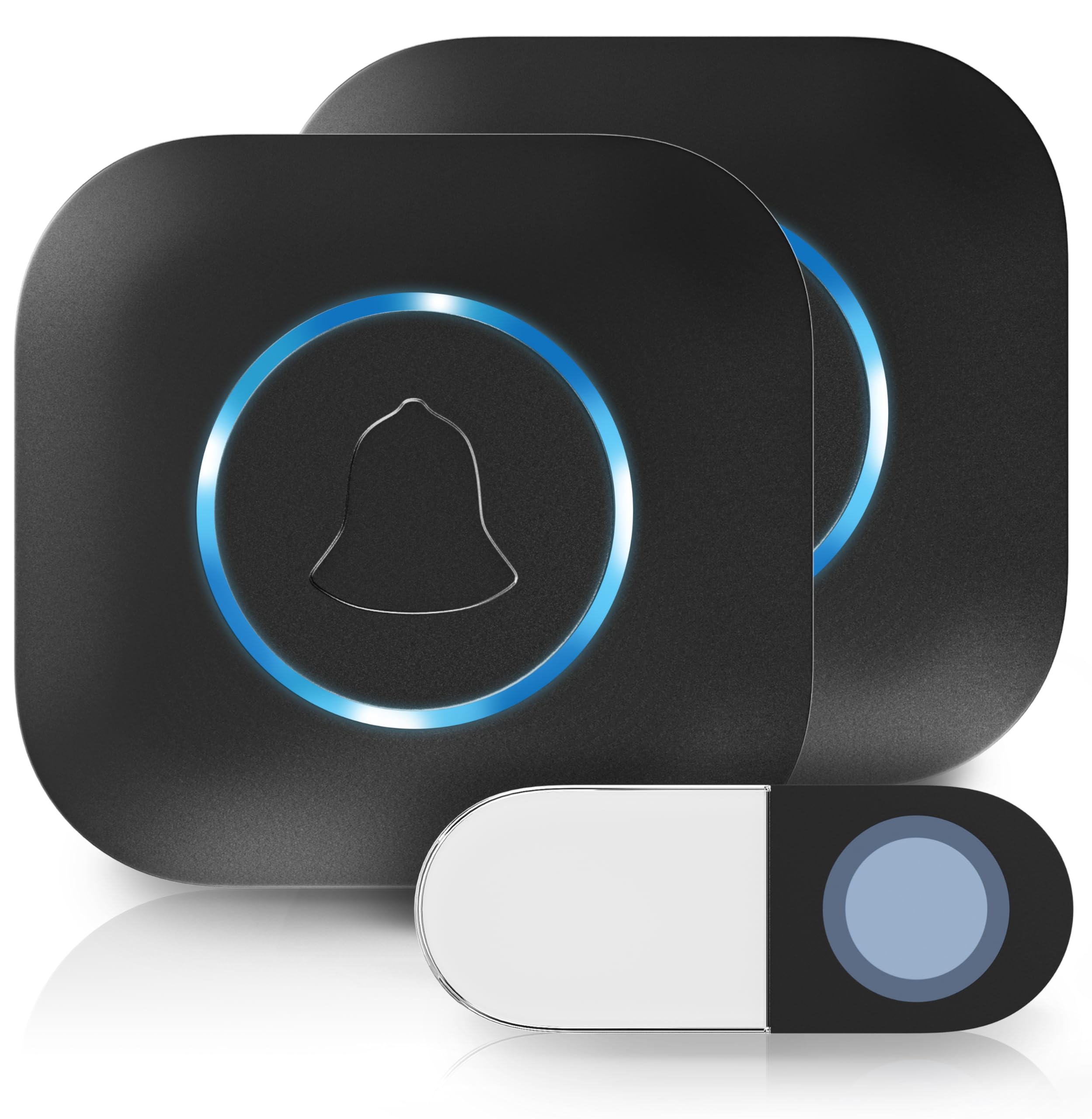 Heidemann Blackline 70910 Wireless Bell Set - Extendible - High Range - Wireless Bell with LED - 2 Receivers & 1 Transmitter - Plug-In Wireless Chime - Black