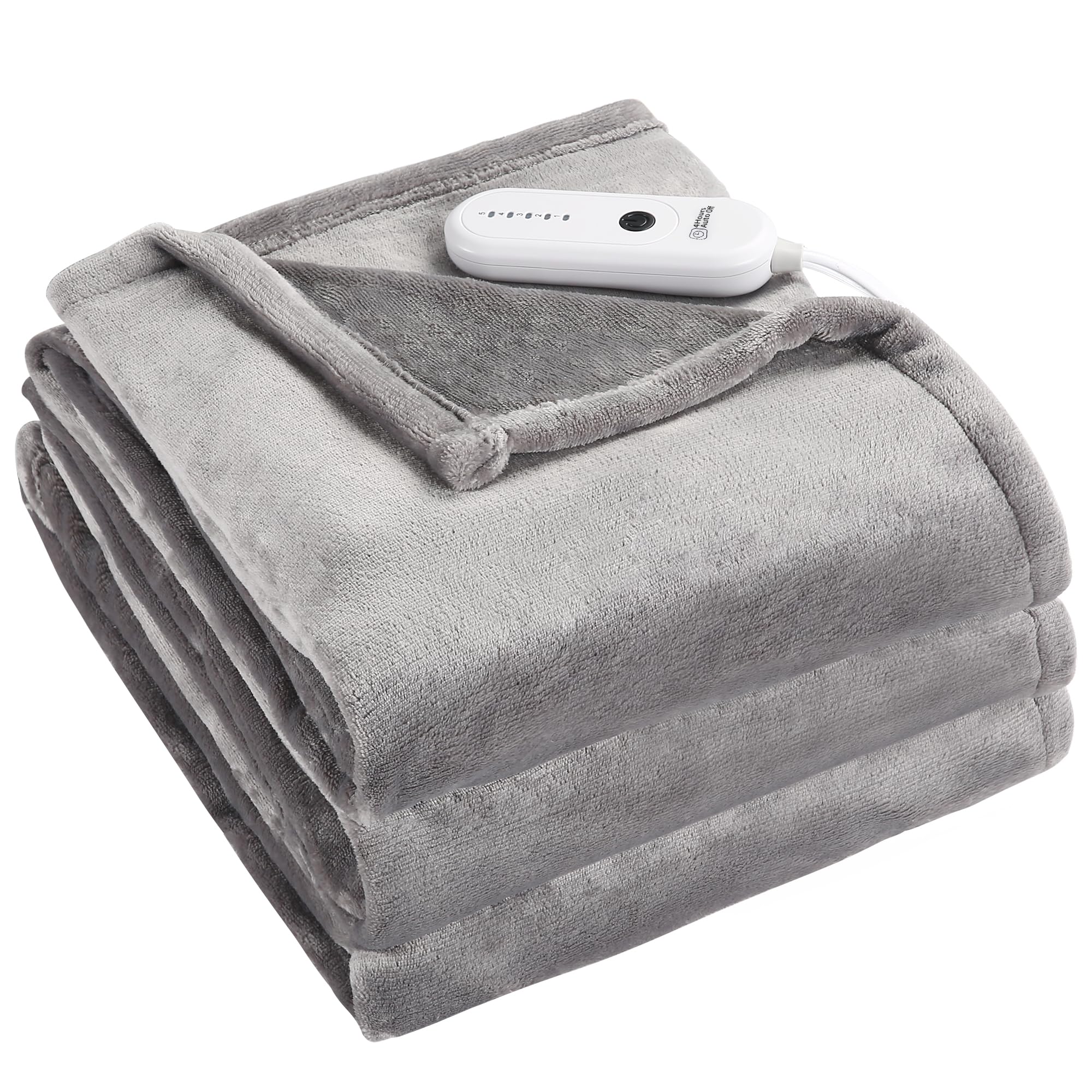 COZYTY Heated Blanket Electric Throw, 50" x 60" Electric Blanket with 5 Heating Levels & 4 Hours Timer for Home Office Use, Silver Gray