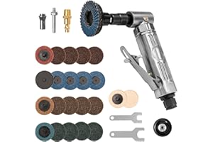 ZiBeiLe 1/4"" Pneumatic Die Grinder with 22 Grinding Discs, 90° Angle Air Die Grinder, Precision Grinder for Polish Finish Burr Rust Paint Removal, X2K-57U-BVY683