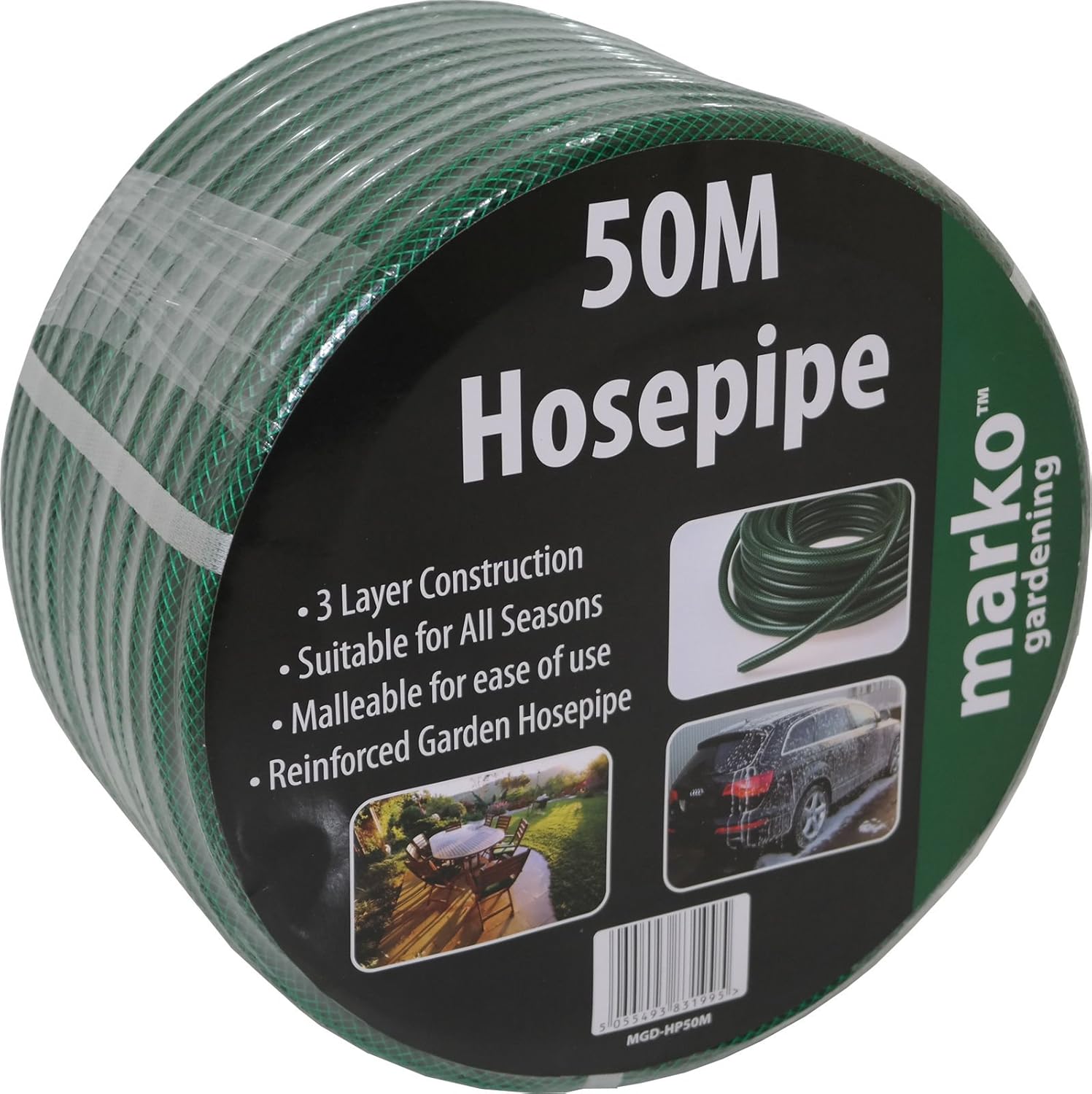 50M Garden Hose Pipe Reel Green Reinforced Hosepipe Amazon.co.uk