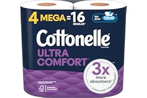 Cottonelle Ultra Comfort Soft Toilet Paper, 4 Mega Rolls = 16 Regular Rolls