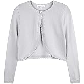 TRENDSTITCH Girls Long Sleeve Sparkle Bolero Cardigan Kids Button Closure Knitted Shrug Cropped Sweaters Tops 3-12 Years