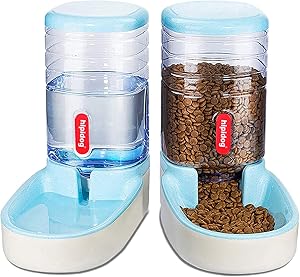 Lucky-M Pets Automatic Feeder and Waterer Set,Dogs Cats Food Feeder and Water Dispenser 3.8L,2 in 1 Cat Food Water Dispensers for Small Medium Big Pets (Blue)