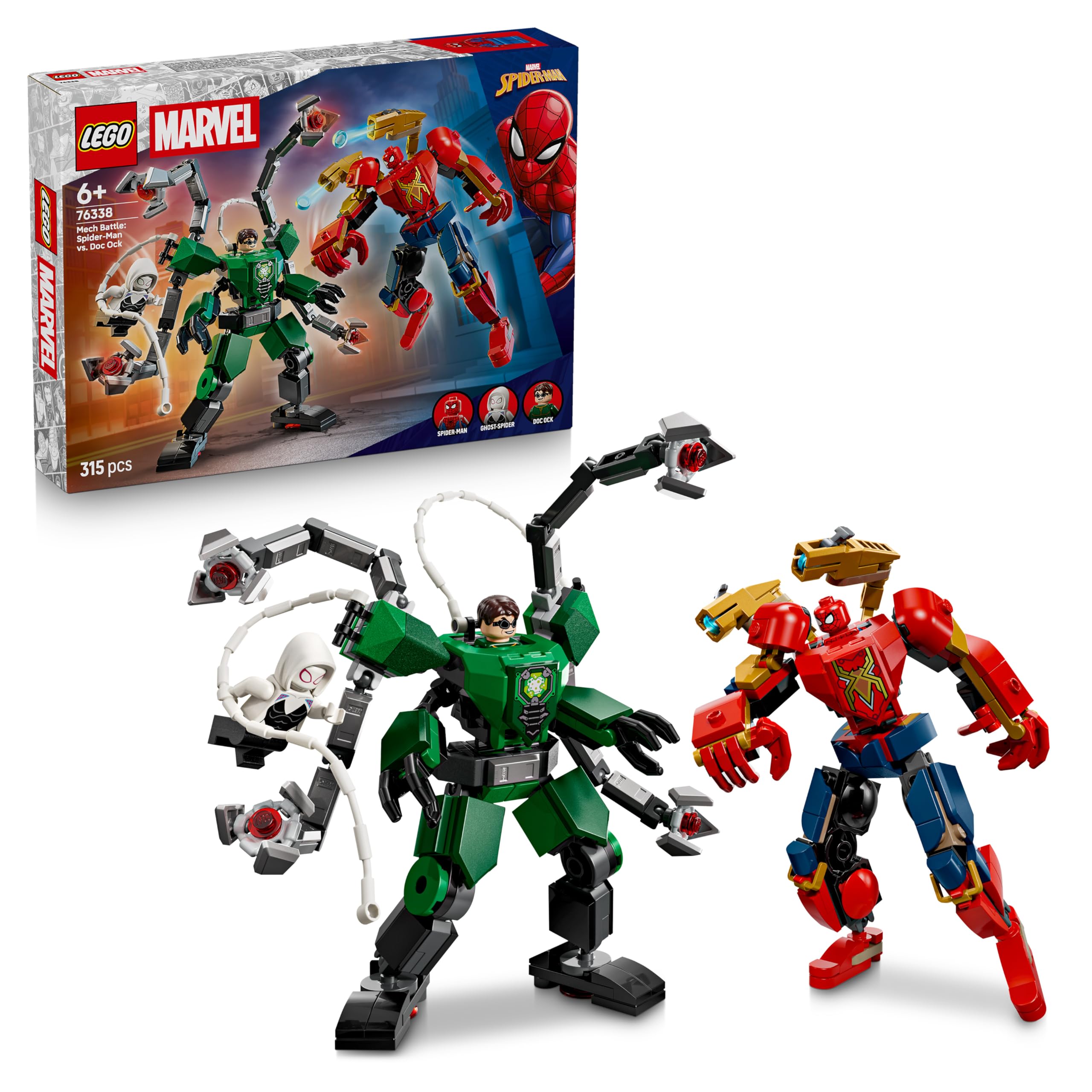 LEGO | Mech-Duell: Spider-Man vs. Doc Ock - Superhelden Spielzeug mit 2 Actionfiguren, 3 Minifiguren, Shootern - Konstruktionsspielzeug für Kinder - Geschenk für Jungen ab 6 Jahren und Mädchen - 76338