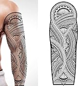 Tatodays Full Arm Temporary Tattoo Tribal Polynesian Hawaiian Aztec Mens Womens view 1