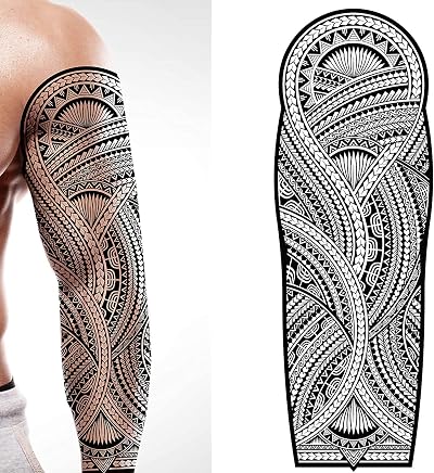 Tatodays Full Arm Temporary Tattoo Tribal Polynesian Hawaiian Aztec Mens Womens