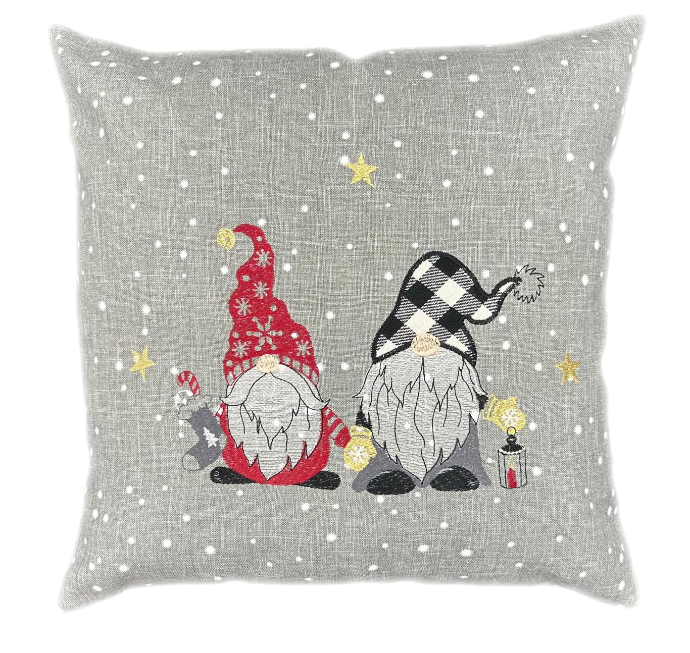 texpot Cushion Cover 40 x 40 cm with Embroidery and Zip Gnome Winter Advent Christmas Table Runner (Light Grey, 40 x 40 cm Cushion Cover)
