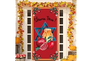 RVSTICTY Rosh Hashanah Door Cover Jewish New Year Font Porch Sign Shana Tova Banner Rosh Hashanah Home Table Decorations and Supplies