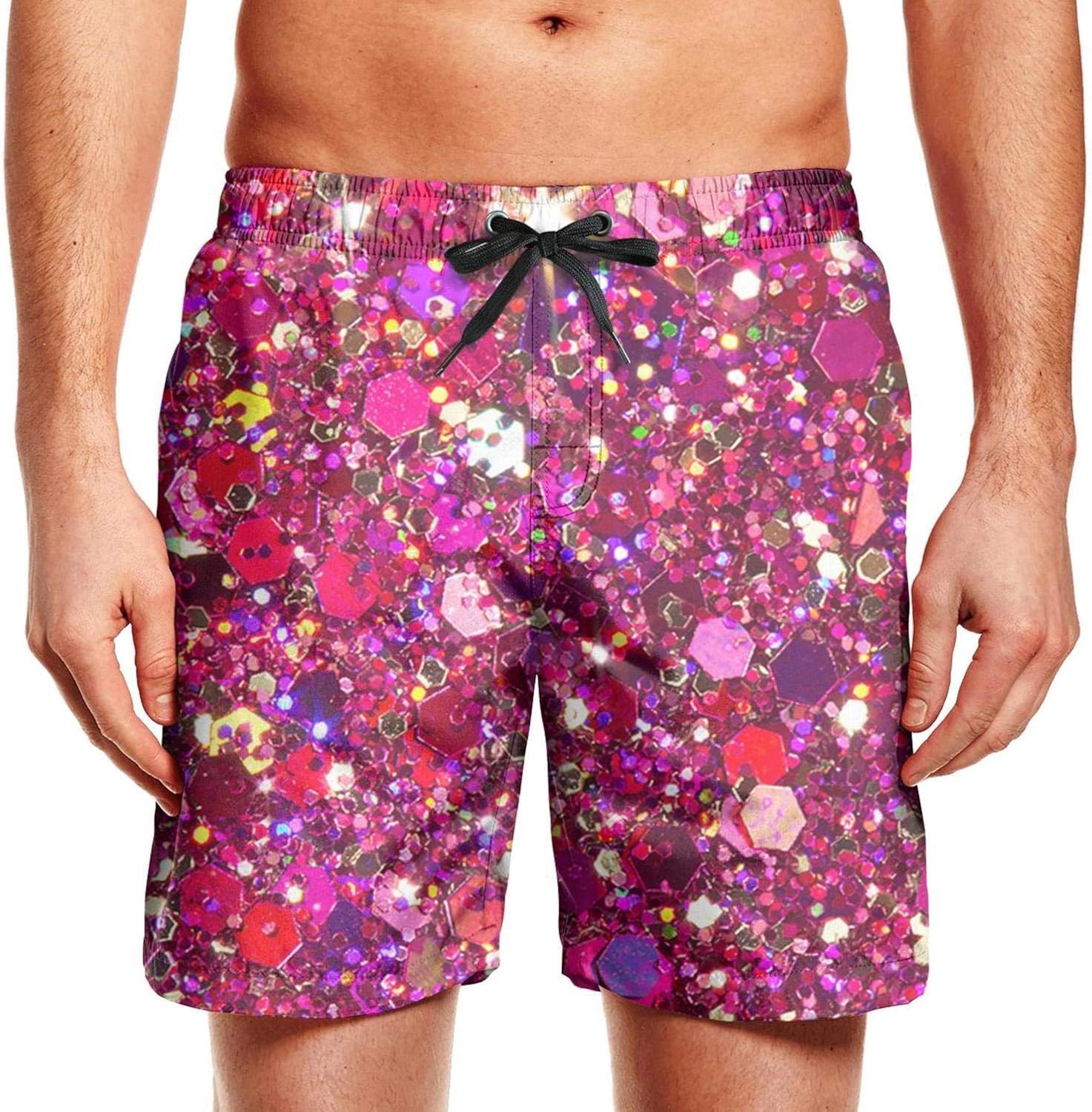 Men's Swimming Boardshorts Quick Dry Shorts Pink Glitter Leopard Fashion Swim Trunks Board