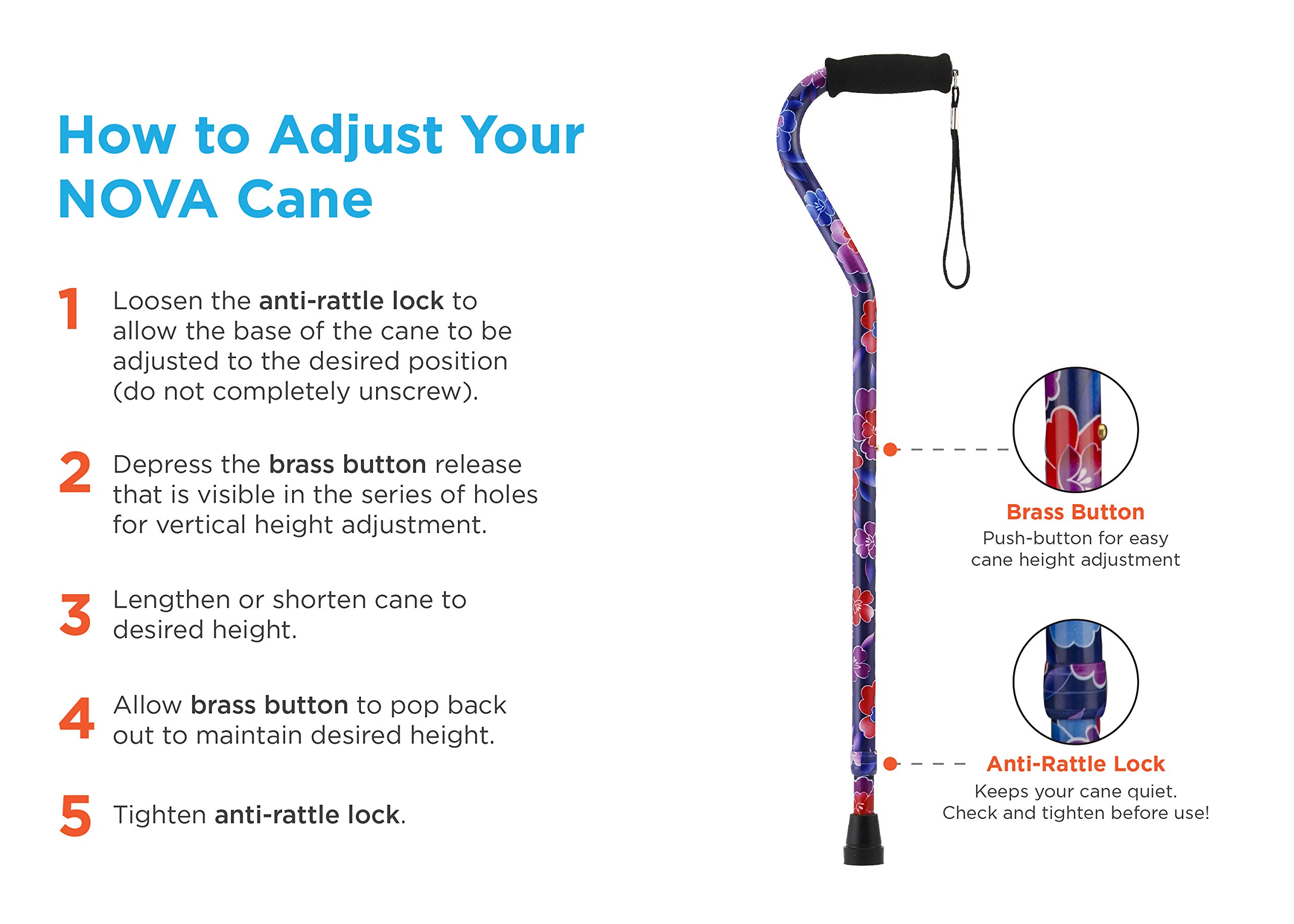 NOVA Walking Quad Cane for Men and Women, Self Standing