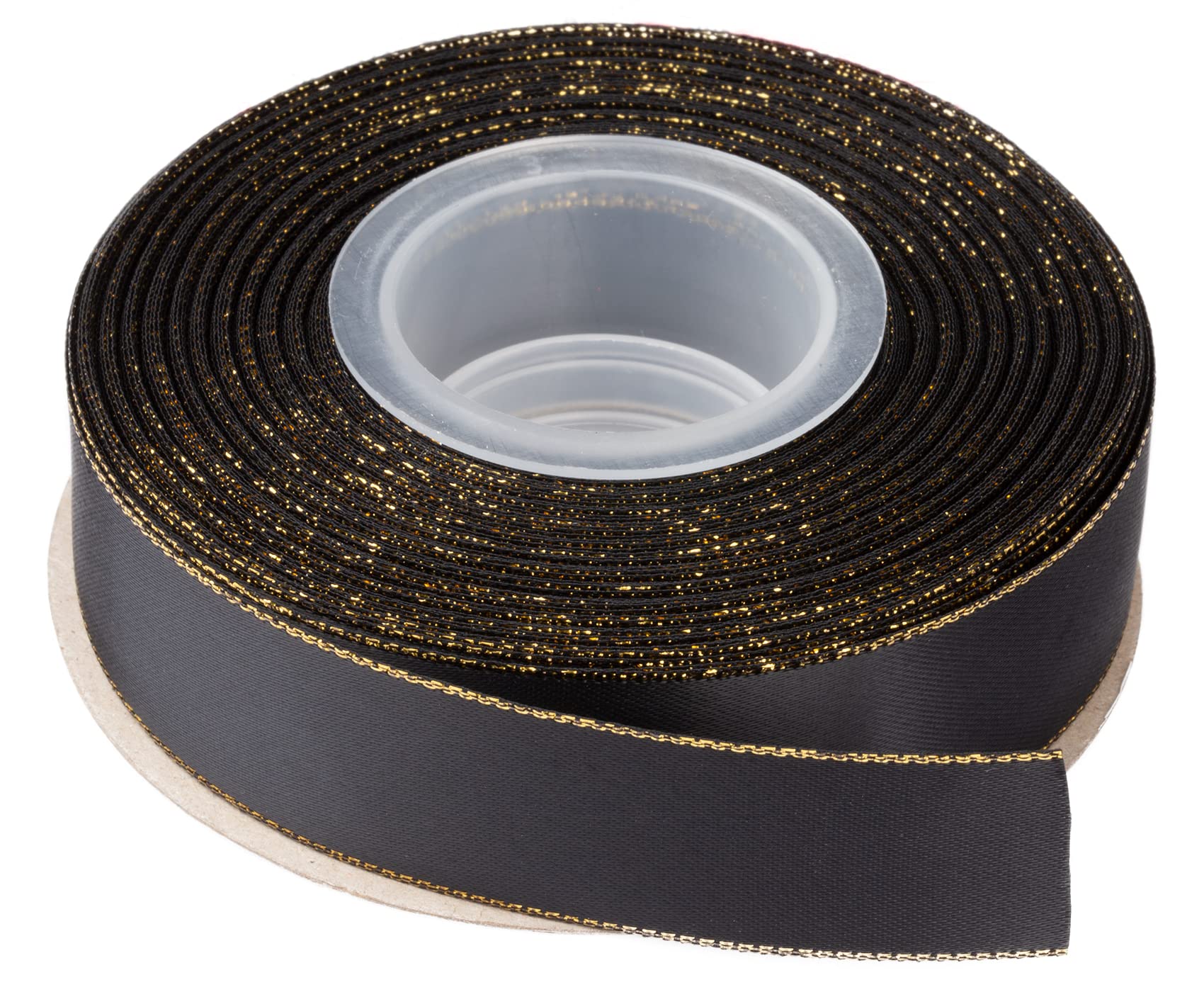 Ribbonitlux 25mm Double Face Satin Ribbon with Gold Edge 22 Meters (030-Black), Perfect for Gift Wrapping, Party Decor, Wedding and Craft