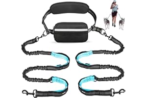 Uppetly Hands Free Dog Running Leash with Adjustable Waist Belt, Dual Handle Elastic Bungees Retractable Rope for Medium and Large Dogs, Reflective Stitches for Walking Hiking Biking (Large, 25-120lb)
