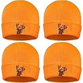 Jiuguva 4 Pcs Orange Hunting Hat Blaze Deer Beanie Blaze Orange Hat Winter Beanie Warm Winter Deer Cap Knit for Outdoors Men Women
