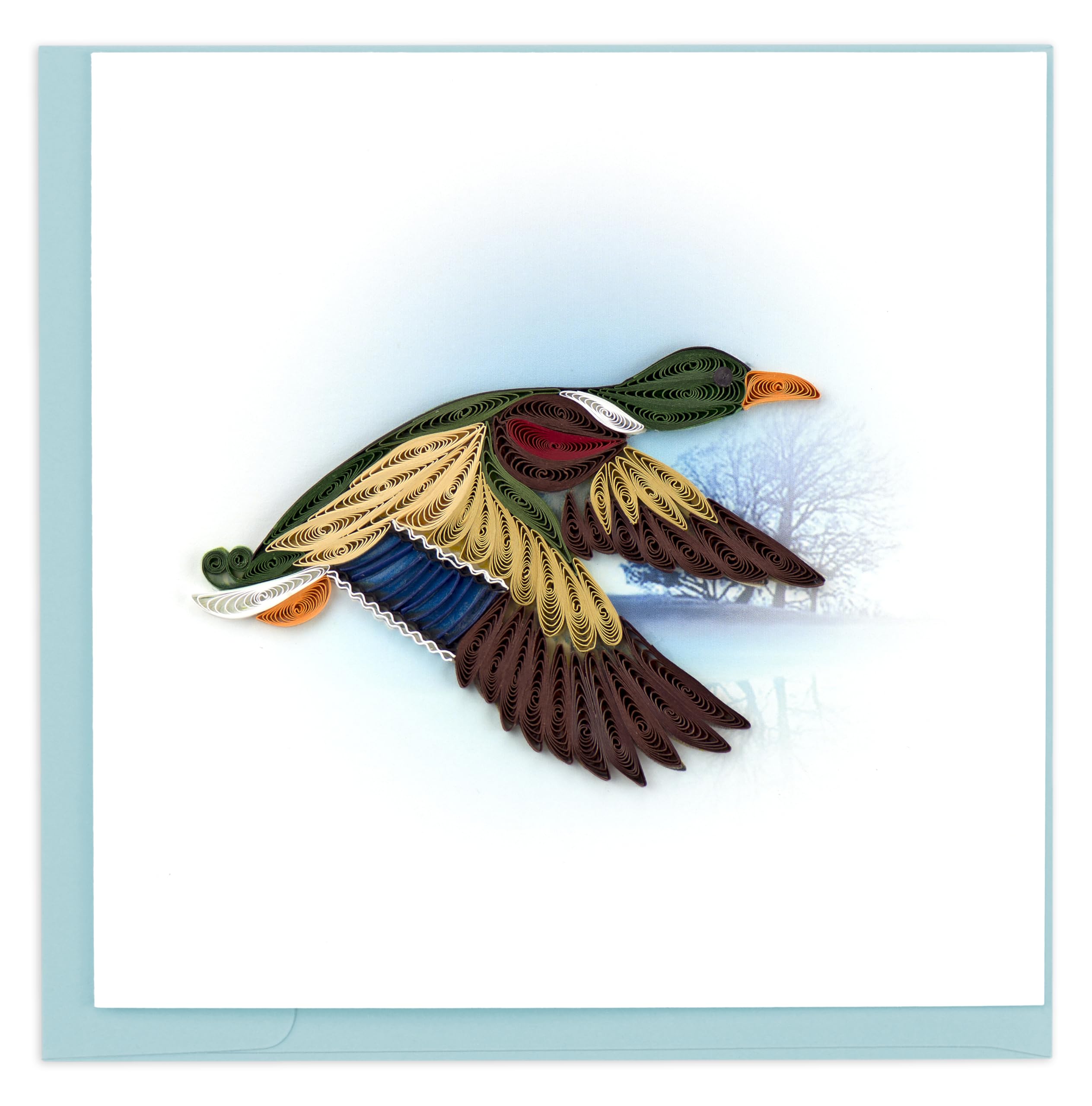 Quilling Mallard Duck in Flight Quacking Adventure Hand-Finished Greeting Card Frameable Art - Suitable for Framing in a Card Frame - by The Quilling Card Company