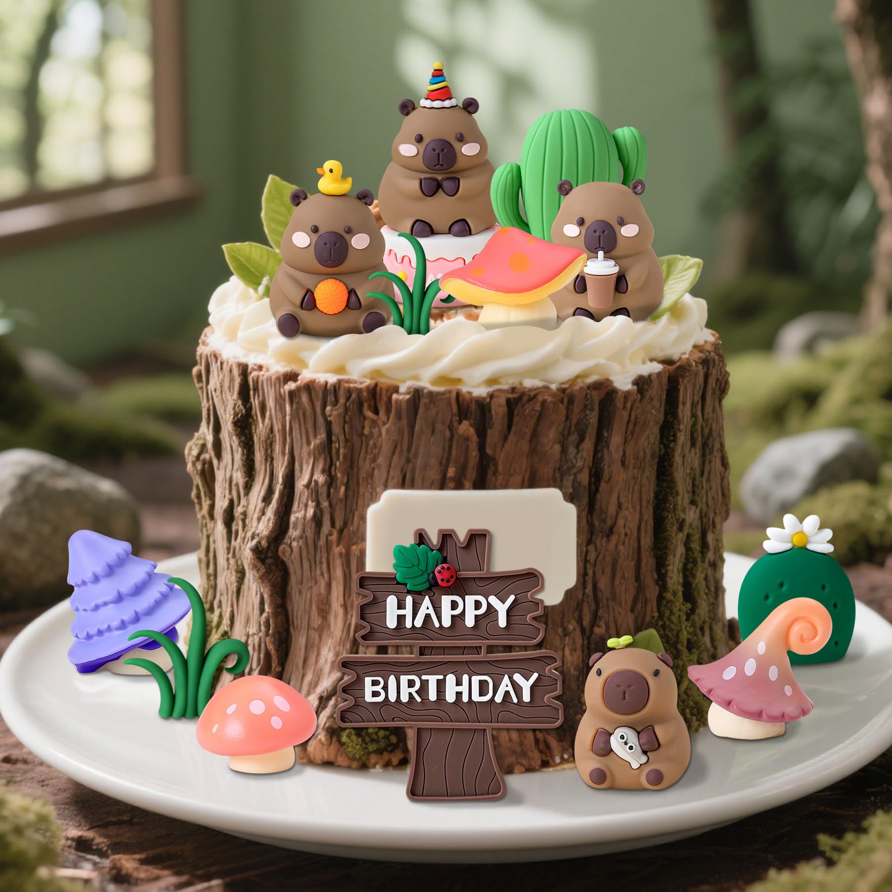Photo 1 of 13 PCS Capybara Cake Toppers Capybara Birthday Party Supplies Woodland Animals Cake Decoration Woodland Baby Shower Decorations