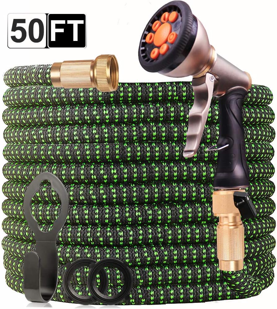 WGCC Expandable Garden Hose, 50Ft [Extra-Thick 4 Layers Latex Core] 5-in-1 Water Garden Hose with Heavy Duty 9 Function Sprayer Nozzle- Water Hose with 3/4" Solid Brass Fittings : Garden & Outdoor