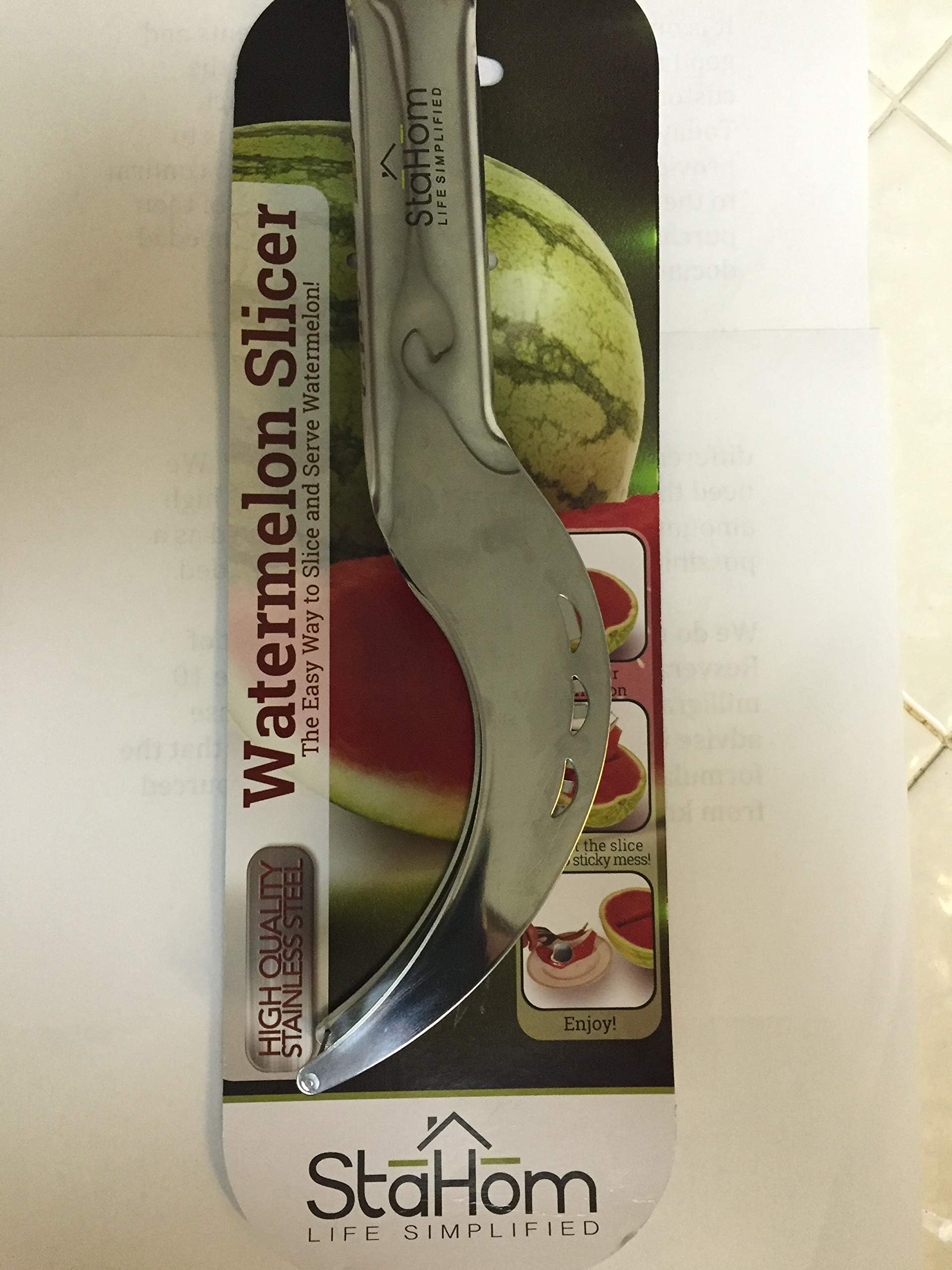 StaHom Watermelon Slicer Tongs for Cutting Watermelons by StaHom Stainless Steel Melon Corer Cuts, Slices, Scoops with Ease - Perfect Food Cutter Slicer for Parties, Lunch, Picnics, Barbeque BBQ
