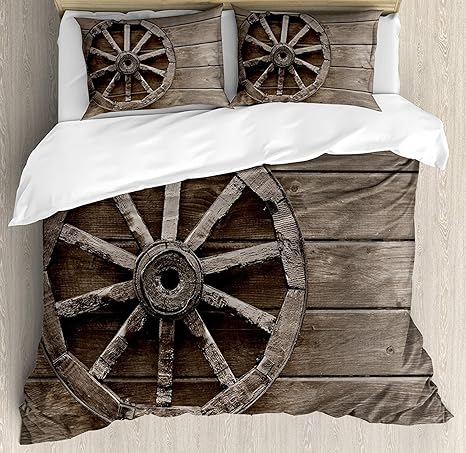 Amazon Com Barn Wood Wagon Wheel Twin Bedding Comforter