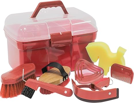 Caja con accesorios de limpieza para caballos, color rojo: Amazon.es: Deportes y aire libre