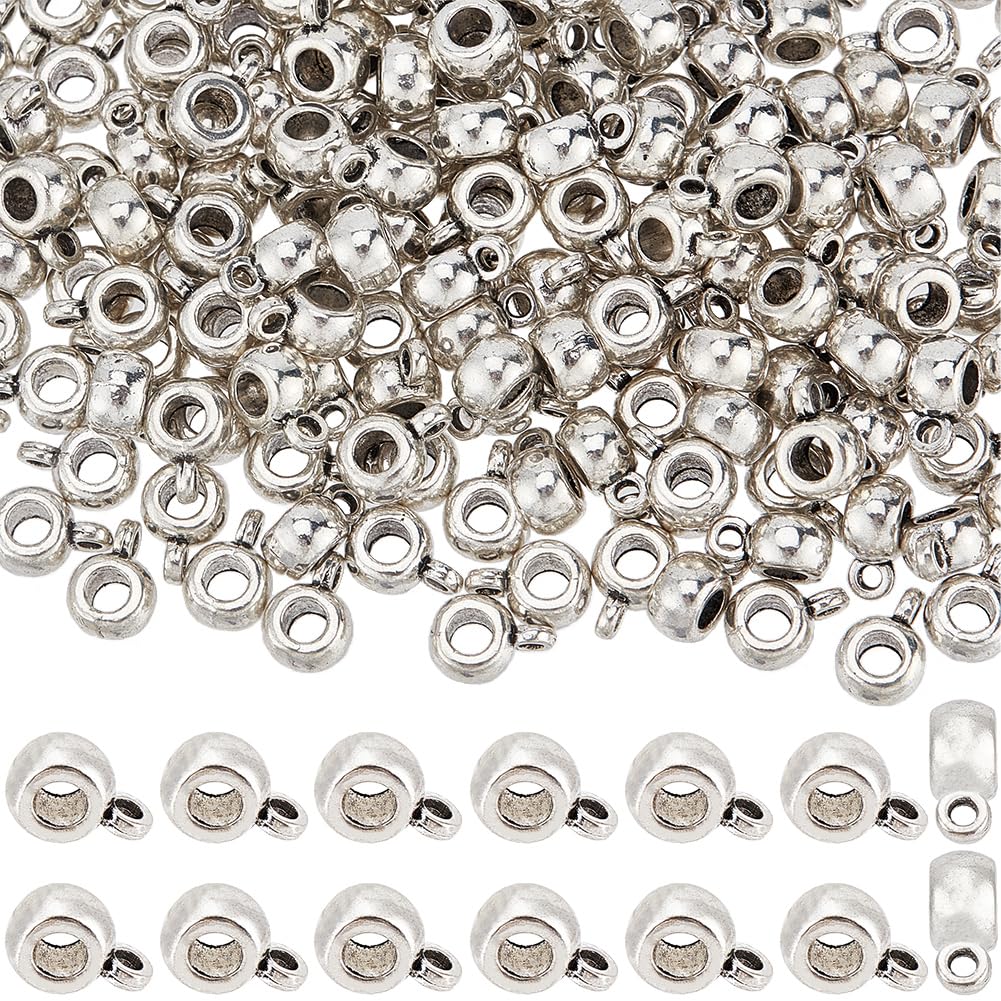 SUNNYCLUE 1 Box 200Pcs Silver Bail Tube Beads Links Bail Bead Antique Silver Alloy Metal Tibetan Style Connector Mini Charm Hanger Column Spacer Beads for jewellery Making Diy Craft Bracelet Necklace