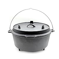 Santos 12 QT Dutch Oven XL Silber Gusseisen Firepot Garten Camping Picknick ✔ Deckel ✔ rund ✔ tragbar ✔ Grillen mit Holzkohle 