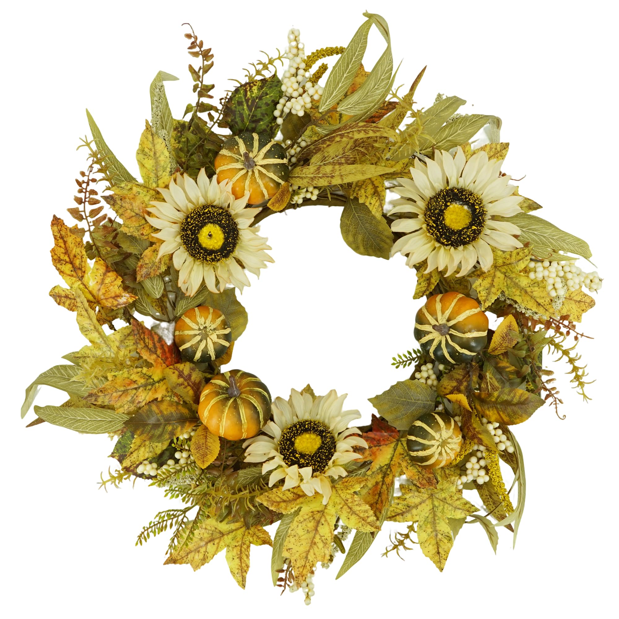 Photo 1 of YNYLCHMX 18" Fall Wreaths for Front Door, Artificial Autumn Wreath with Sunflower Pumpkin and Berries for Home Porch Window Wall Farmhouse Decor, Indoor Outdoor, Holiday Decor